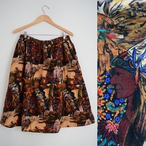 🌵Vintage 70s Native American Novelty Print Skirt